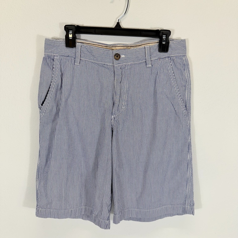 IZOD Men's Flat Front Blue & White Striped Seersucker‎ Preppy Shorts Size 30